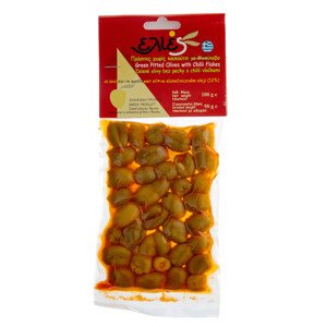 Olivy zelené ILIDA bez pecky s mletou chilli paprikou 100 g