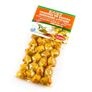 Laios zelené olivy bez pecky s česnekem, oreganem a chilli 125g