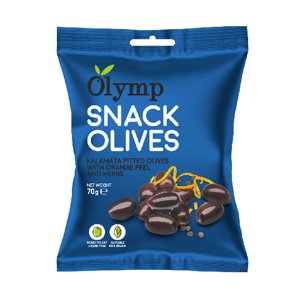 Olymp Snack olivy Kalamata bez pecky s pomerančovou kůrou a bylinkami 70g