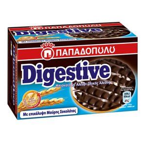 Papadopoulou Digestive pšeničné sušenky s hořkou čokoládou 200g